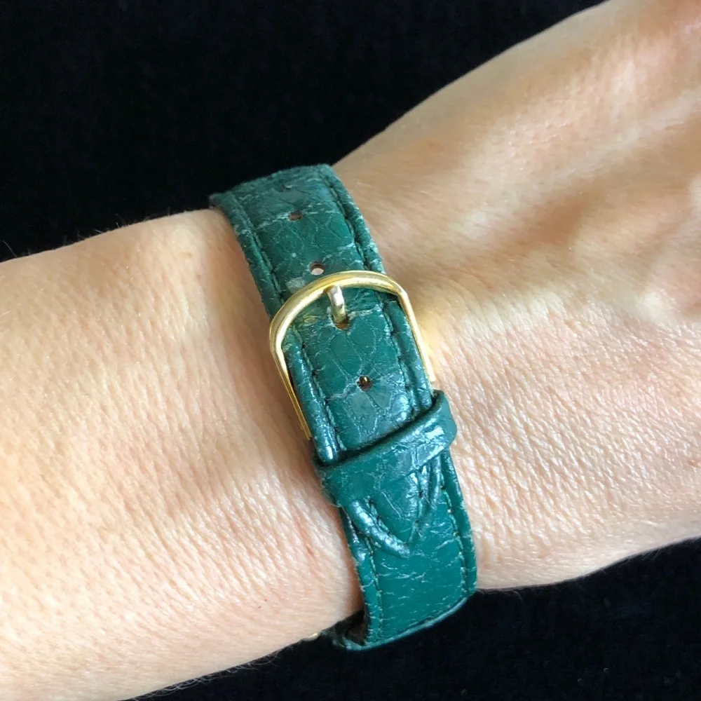 Vintage Gold Christmas Tree Watch with Green Strap